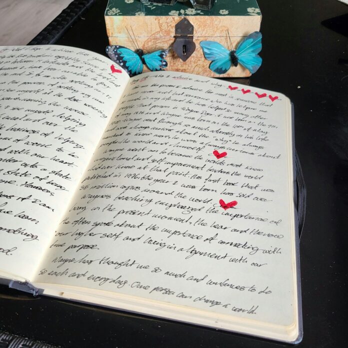 Photo by Mark Casey An open book sitting on top of a table