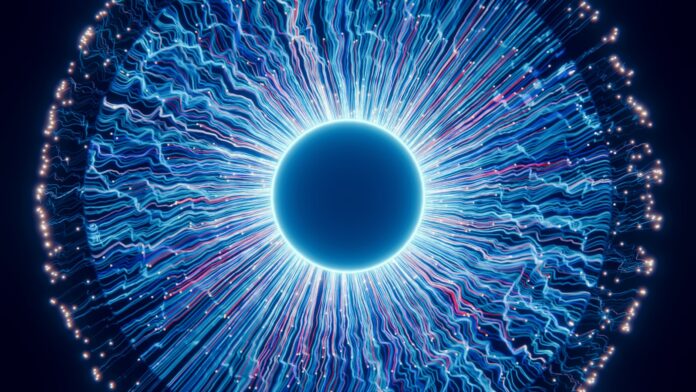 Photo by Luke Jones A close up of a blue eyeball in the dark