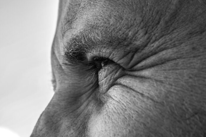 grayscale photo of persons right ear